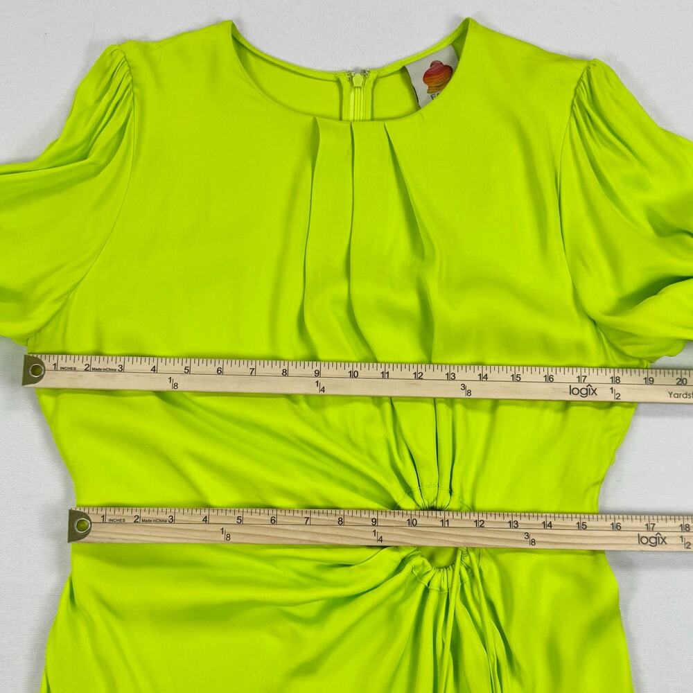 Farm Rio Womens Satin Circle Cut Out Viscose Midi Dress Size Large Lime - Picture 15 of 16